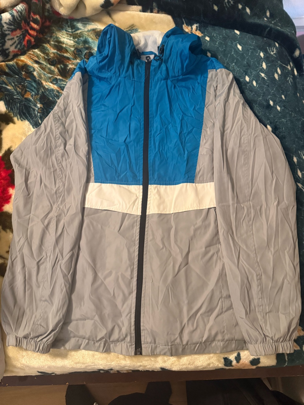 Men's Grey and Blue Windbreaker Jacket